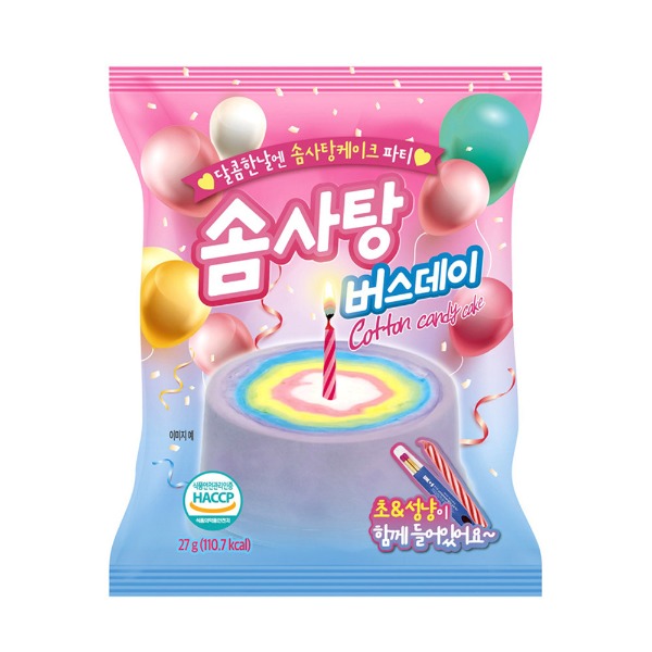 솜사탕 버스데이 케이크 27g, 1개 무지개 레인보우